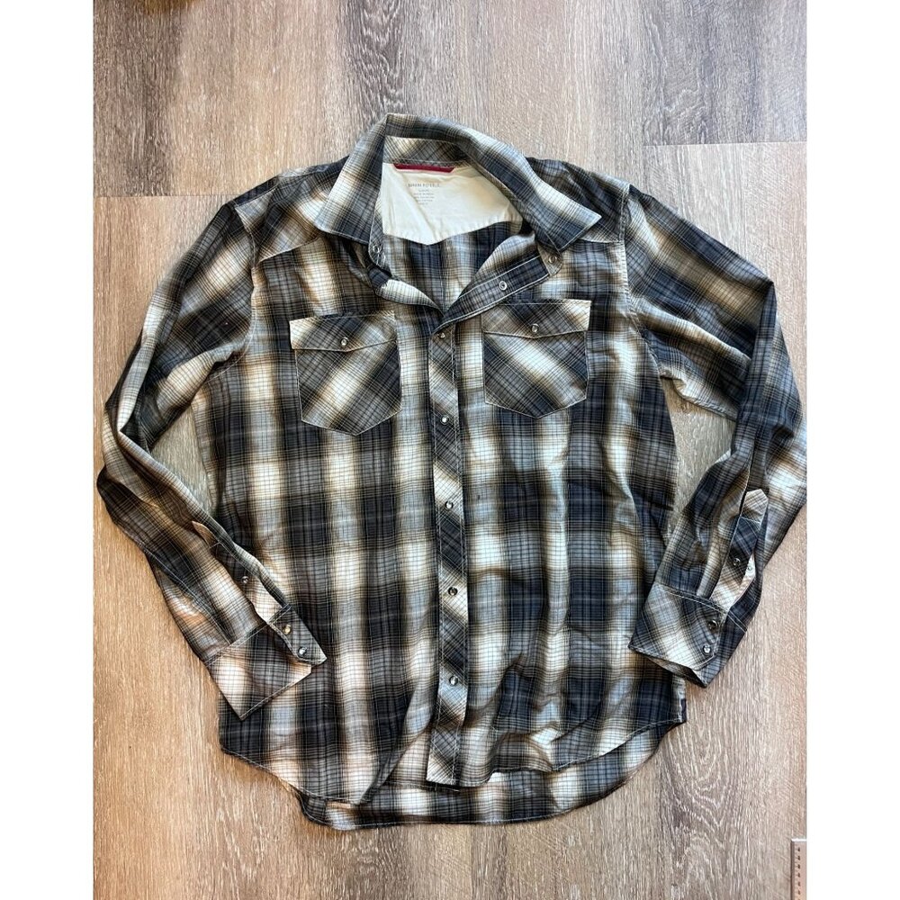 Banana Republic Slim Fit Snap-Front Flannel Shirt – Grey & Brown Plaid – Size XL